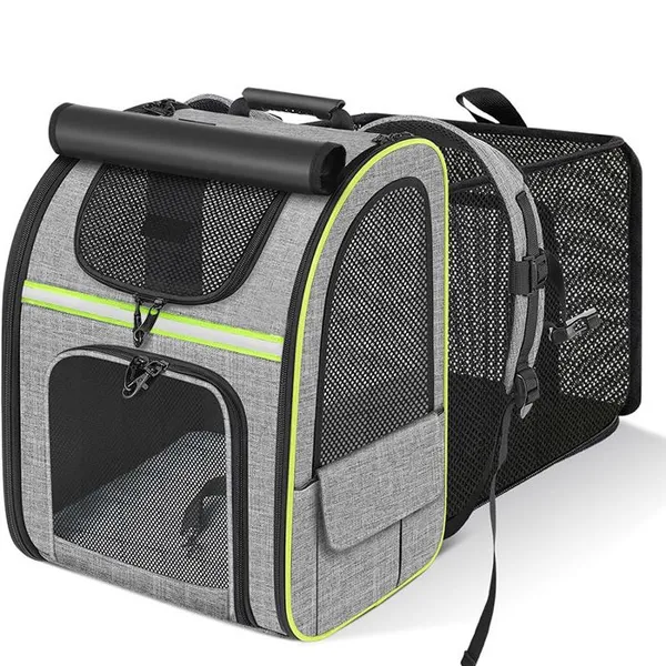 Sac Transport Chat avec 4 Entrées | pour Chien, Respirant - Sac a Dos avec Harnais Intérieur - Charge Maximale 8kg - Gris