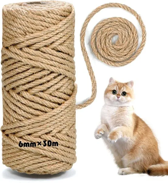 Corde En Sisal Pour Arbre À Chat, Corde De Chanvre 6 Mm X 30 M, Colonne À Griffer, Corde En Sisal Naturel, Accessoires Pour A[M860]