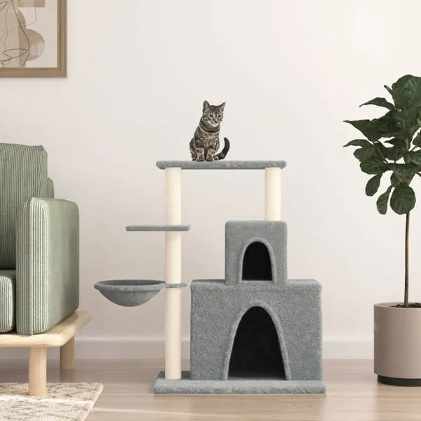 Arbre à chat - vidaXL - Gris clair - 83 cm - Sisal naturel - 2 maisons