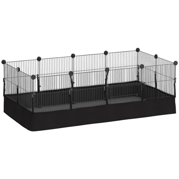 Enclos pour petits animaux cage à lapin modulable 12 panneaux avec tapis étanche en acier 120 x 60 x 40 cm noir