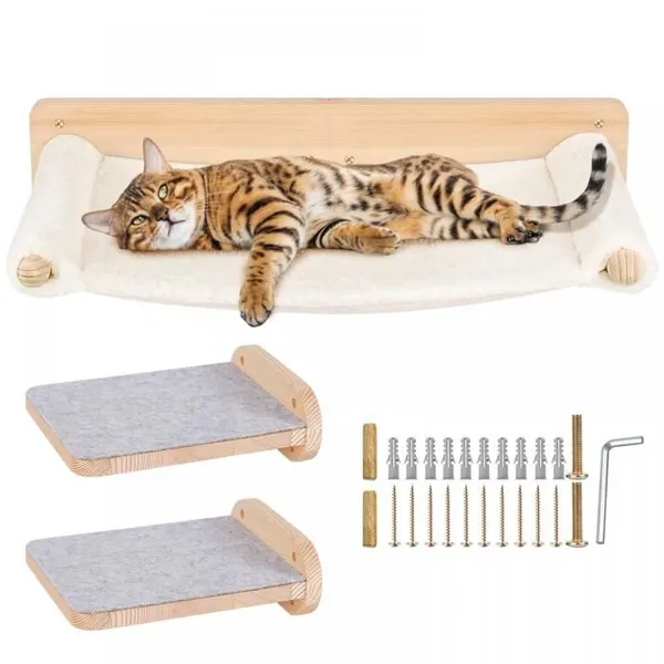 LVHCMFOHM Étagère Murale pour Chat - Hamac pour Chat avec Deux Marches - Pour Dormir Jouer - 61x40x15 cm