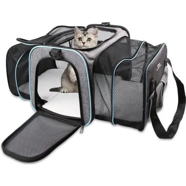 Sac de transport pour chat et chien pliable et extensible   - Gris - Convient aux animaux jusqu'à 12kg