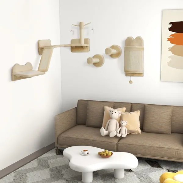 Étagères murales pour chat - AKOZON - 10072 - Beige - Ensemble 4 pièces - À suspendre gain de place