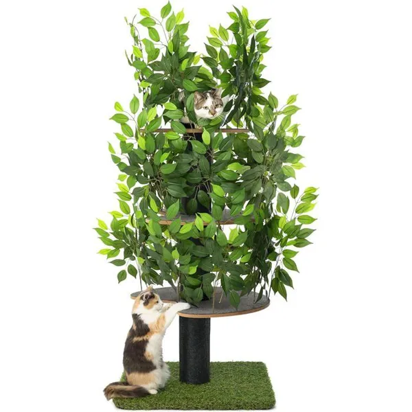 Arbre à chat - HOLISANE - Griffoir à feuilles interchangeables - 60x60x160 cm - Vert - Montage facile