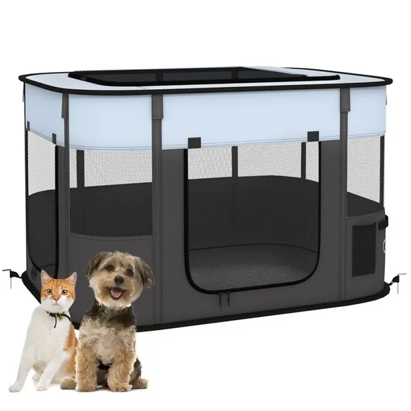 Parc enclos pliable pour chien chat petits animaux en tissu Oxford avec rangement 94 x 74 x 60 cm gris et noir