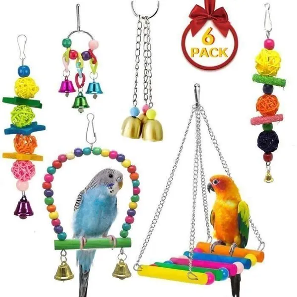 Jouet pour oiseaux - Multicolore - 6Pcs - Sécuritaire - Pour perroquets et perruches - Intérieur