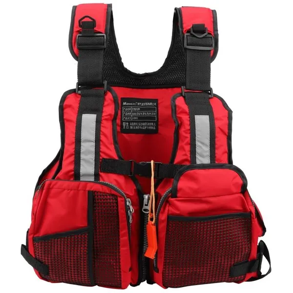Gilet de sauvetage flottant portable pour adulte, gilet de pêche, gilet de sauvetage multi-poches, accessoire (rouge)