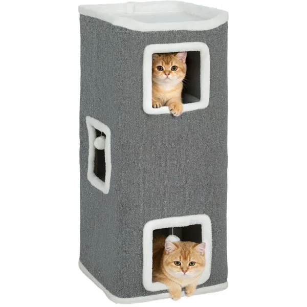 Tour pour chat 4 niveaux arbre à chat stable boules de jeu plateforme supérieure bord en peluche 41x 41 x 100 cm gris