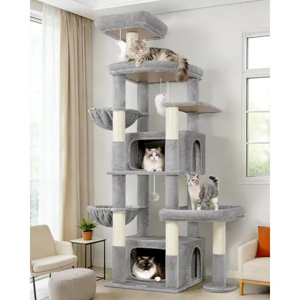 Arbre à chat - HOLISANE - 192 cm - 2 niches 50x30x30 - 2 plateformes rembourrées - Anti-basculement