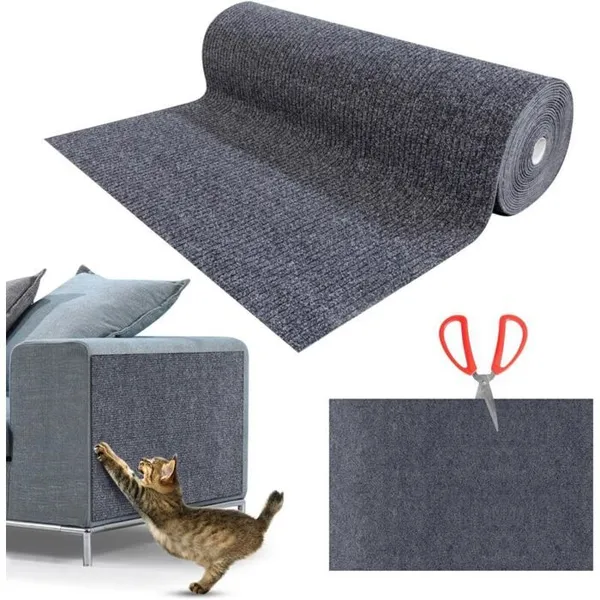 Griffoir pour canapé - MICH - 200x40 cm - Gris foncé - Fibre de polyester - Adhésif puissant - Réutilisable
