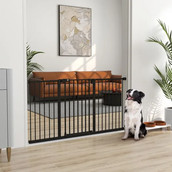 Barrière de sécurité animaux porte fermeture automatique système de double verrouillage sans perçage 3 extensions noir