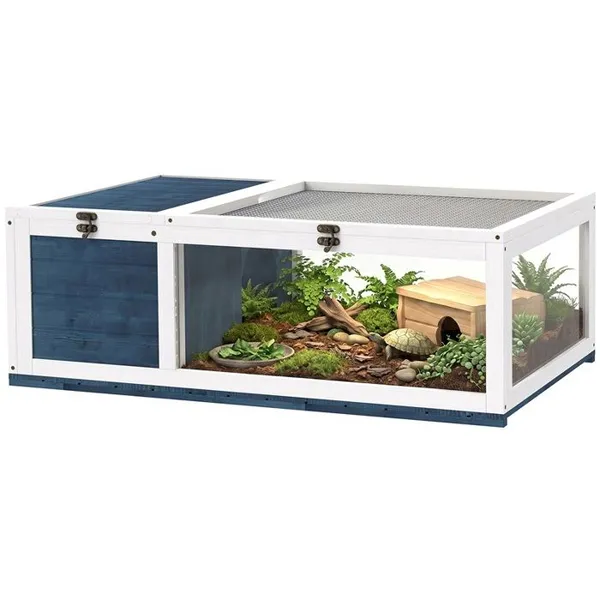 Enclos en bois pour tortues comprenant des abris principaux et un toit à charnières 91 x 605 x 32 cm bleu
