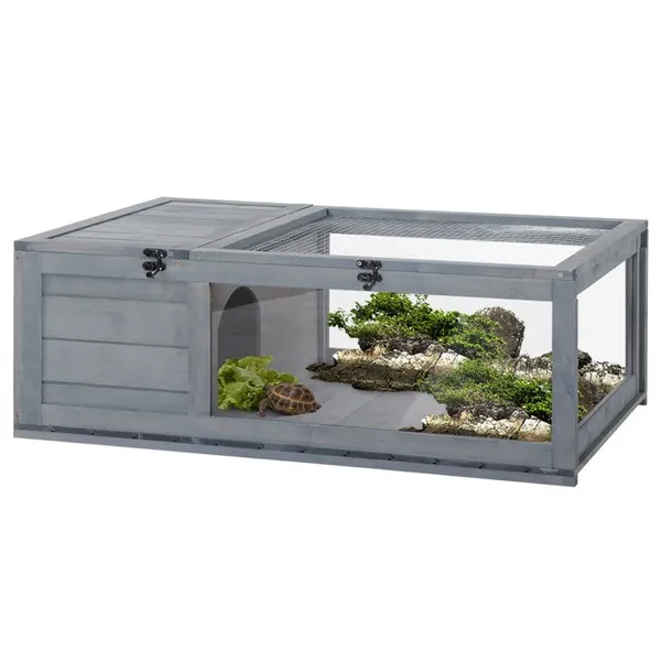 Maison enclos cage habitat pour petit animal tortues avec 2 espaces 91 x 605 x 32 cm bois massif gris
