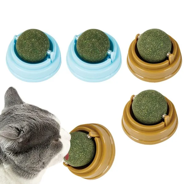 4 boules d'herbe à chat interactives, jouets rotatifs pour chaton, aide au nettoyage des dents, taille 5x4 cm