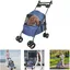 Poussette Pour Animaux - XUANYU - Animaux Voyage Poussette pour Chien - Avec Sac de Rangement et Housse de Pluie -Bleu