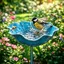Bain doiseaux abreuvoir abeilles en métal bleu – motif fleur résistant intempéries décoration artisanale élégante pour jardin