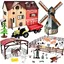 Ferme Animaux Jouet Set Animaux Chevaux Jouet Ferme 4 Ans Mini Jouet Figurine Écurie Cheval Ensemble avec Moulin à Vent Maison