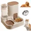 Mangeoire Automatique pour Chat 2 en 1 en Acier Inoxydable et PP Distributeur Automatique deau et de Grande capacité (Marron)