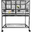 Cage à Oiseaux 43 Pouces Roulettes Grande Volière en Fer Forgé Pour Perroquets Perruches Avec Bac Coulissant Perchoirs Bois