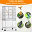 Cage à Oiseaux 41 Pouces - Grande Volière pour Perruches Perroquets Cockatiels - Roulettes & Plateau Nettoyable - Blanc