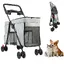 Poussette pour Chien - Chariot Pliable pour Chiens Petits et Moyens avec Roues 360° 5 Fenêtres d’Aération et Bac Amovible
