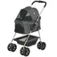Carrousse 3-en-1 pour animaux domestiques poussette pour chiens pliable avec 4 roues et porte amovible pour chiens et chats Gris