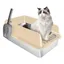 Bac à Litière pour Chat en Inox - Avec Pelle à Litière - Semi-Fermés - Facile à Nettoyer - 40x60x30 cm - Jaune