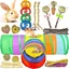 26-in-1 Jouets naturels pour Lapin avec Tunnel Pliable Lapin Divers Jouets à mâcher et cachettes pour Petits Animaux activité
