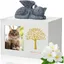 Boîte de crémation pour animaux de compagnie - Urne blanche en bois - Avec statue d& 39 ange de chat en résine et sac