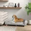 Canapé pour chien grand lit surélevé pour chien coussin lavable cadre en bois tissu polyester 98 x 67 x 25 cm gris