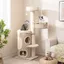 COSTWAY Arbre à Chat Multi-Niveaux de 154 CM, Condo à 2 Étages, Poteaux à Gratter en Sisal, Hamac, Balles Suspendues, Lit Amovible