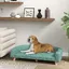 Canapé pour chien grand lit surélevé pour chien coussin lavable cadre en bois tissu polyester 98 x 67 x 25 cm vert clair