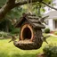 Mangeoire à oiseaux suspendue - MICH - Design vintage peint à la main - Forme de cabane dans les arbres
