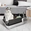 JEOBEST Maison pour Chat XXL Sans Couvercle, Grande Capacité, Bac à Litière Semi-Fermé en Acier Inoxydable avec Pelle, Noir