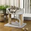 Arbre à chat grattoir design avec jeu 2 pompons suspendus 2 poteaux sisal plateforme peluche sisal 48 x 38 x 42 cm gris