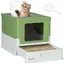 Bac à litière pour chat - PawHut - pliable - double porte battante et supérieure - pelle + tiroir à litière - vert avocat blanc