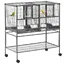 Grande Cage à Oiseaux pour Perruches Canaris avec Séparateur et Tiroir Amovible - Métal et Bois - 95 x 455 x 102 cm - Noir Gris