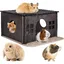 Maison pour Petits Animaux Cabane en Bois Naturel avec Coussin pour Cochon dInde Lapin Nain et Petits Rongeurs - Maisonnette