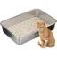 Bac à litière en Acier Inoxydable pour Chat avec Bords Hauts 60 x 40 x 10 cm Facile à Nettoyer Anti adhésif L