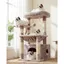 Arbre à Chat Grand Bois à Griffer Sisal Marron Beige Multi-Niveaux Couchette Cachée Balle Peluche Meuble Chat Anti-Rayure