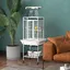 Cage oiseaux voliere oiseaux à roulettes avec support plateau coulissant perchoir en bois 625x625x156cm blanc