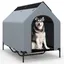 COSTWAY Niche 132 cm pour Grands Chiens, Fenêtre, Housse Amovible, Lit pour Animaux Compagnie Surélevé, Abri pour Chien avec Auvent