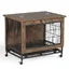 Cage pour Chien en Bois avec Roues – Table dAppoint Meuble pour Chien – Double Portes & Toit Ouvrant Marron Rustique
