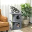 Arbre à chat à 3 niveaux tour pour chat 2 niches et surface de repos confortable balle 43 x 33 x 80 cm gris foncé