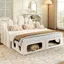 Lit adulte double 180×200 cm avec niche pour animaux et tête de lit sans matelas velours beige - UVRION