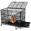 Cage pour Chien en Métal Renforcé 3 Portes Roulettes Bac Extrable Grands Chiens Intérieur/Extérieur 107*75*86cm  Noir