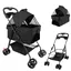 NOIR Poussette pliable 3-en-1 pour Chien chat animaux, Sac de transport amovibl, Avec panier de rangement et porte-gobelet,