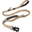 Laisse pour chien kaki avec 2 poignées rembourrées mousqueton métal et ceinture sécurité auto pour chiens moyens et grands