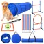 Agility Kit déquipement dagilité pour Chiens avec Tunnel de 170cm de 8 Barres de Slalom Hauteur réglable Jeux intéressants
