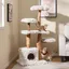 GOPLUS Arbre à Chats Multiniveau de 135 CM, avec Poteaux en Bois Naturel, Perchoir en Peluche, Condo, Balle Suspendue